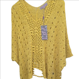 NWT Pretty Angel Yellow Poncho with Lacy Knit and V-Neck.  Now On Sale  Was $35